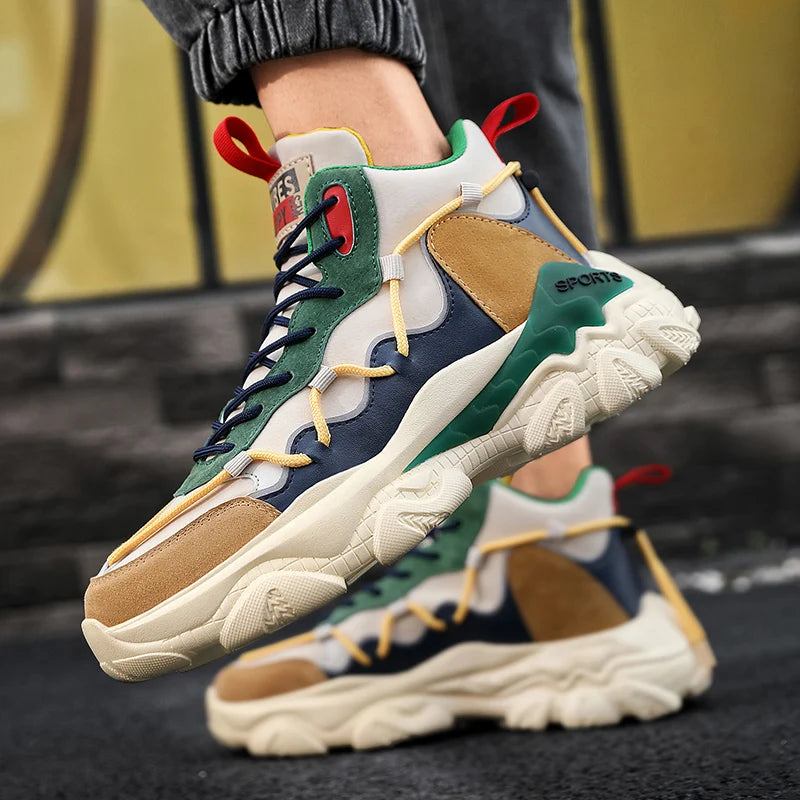 Men Run Sneakers Lace up Walking High Top Basketball  Supportive Sports Road Running Shoes Youth Student Casual Cricket Shoe