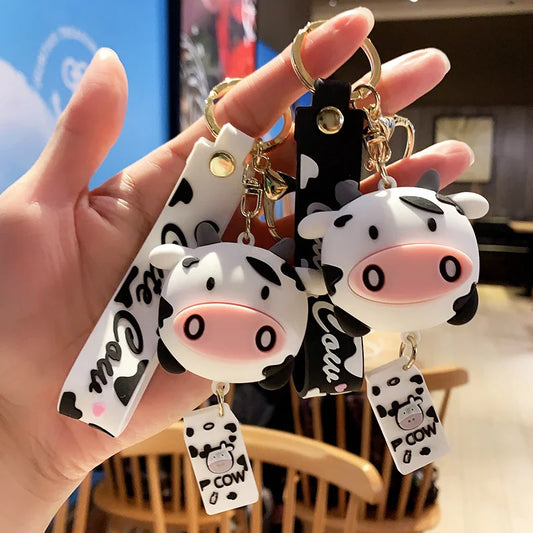 Creative Silicone Animal Cow Car Keychains Personality Cartoon Cute Cat Car Key Chain Ring Bag Pendant Key Accessories Widget