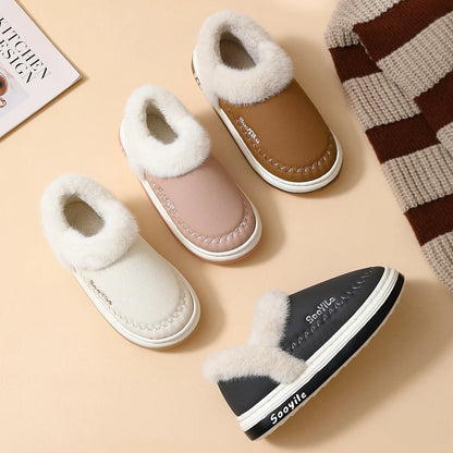 New QYCKABY Faux Fur Winter Boots Women Waterproof Faux Suede Short Plush Snow Boots Man Non Slip Platform Cotton Padded Shoes ﻿