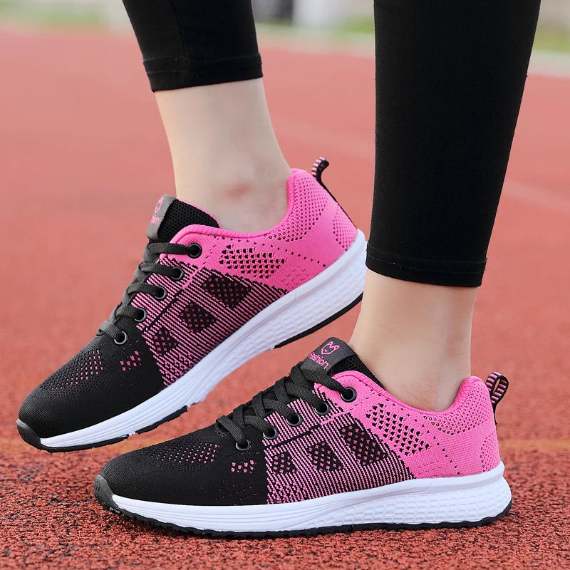 Women Casual Shoes Breathable Walking Mesh Lace Up Flat Shoes Sneakers
