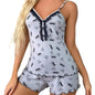 Sexy Summer Two Pieces Women Pajamas Set Deep V-Neck Tops And Shorts Pajama Suit Ladies Sleeveless Nightwear For Female