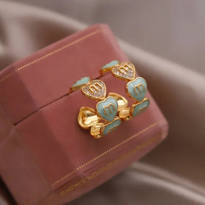 Korea new fashion jewelry 16K gold plated zircon letters M love love enamel C earrings elegant women's daily work accessories