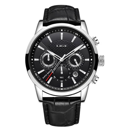 LIGE Watches Men 2024 Top Brand Luxury Casual Leather Quartz Men Watch Man Business Clock Male Sport Waterproof Date Chronograph