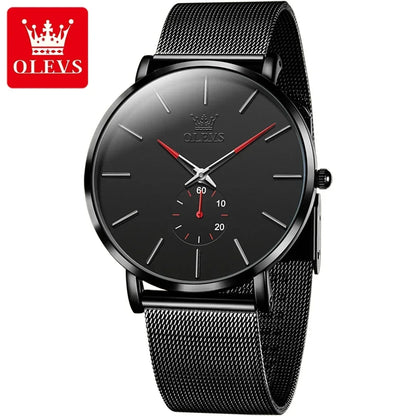 OLEVS Men's Fashion Quartz Watches Minimalism Ultrathin Original Waterproof Watch for Men Luminous Casual Mesh Strap Wristwatch