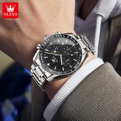 OLEVS Multifunctional Men's Watch Fashion Business Calendar Waterproof Luminous Quartz Watch Luxury Brand Moon Phase Men's Watch