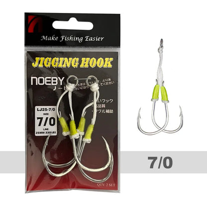 Noeby Twin Assist Hook Slow Jigging Fishing Hook Double 1/0 2/0 3/0 4/0 5/0 6/0 Barbed High Carbon Steel Metal Jig Fishing Hooks