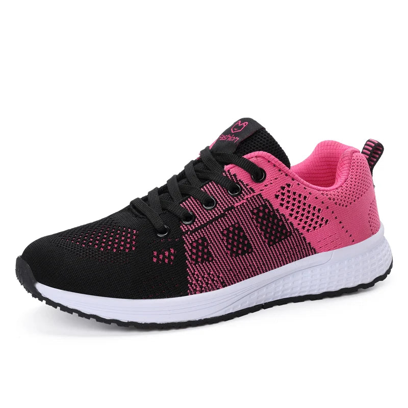 Women Casual Shoes Breathable Walking Mesh Lace Up Flat Shoes Sneakers
