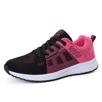 Women Casual Shoes Breathable Walking Mesh Lace Up Flat Shoes Sneakers