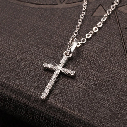 Fashion Simple Cross Necklace Silver Color Crystal Jesus Cross Pendant Necklace For Men Women Couple Jewelry Gift Wholesale