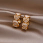 Korea new fashion jewelry 16K gold plated zircon letters M love love enamel C earrings elegant women's daily work accessories