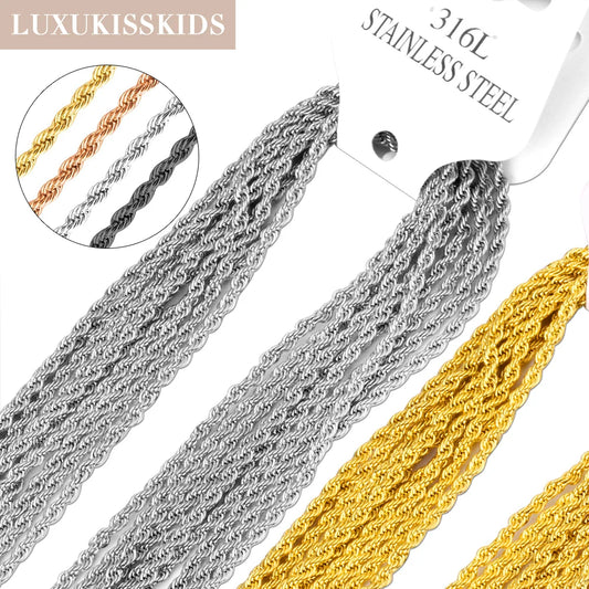 LUXUKISSKIDS Wholesale Bulk Rope Chains Gothic Stainless Steel Twist Kpop Necklace 18K Plated Items 10pcs/lots DIY Accessories