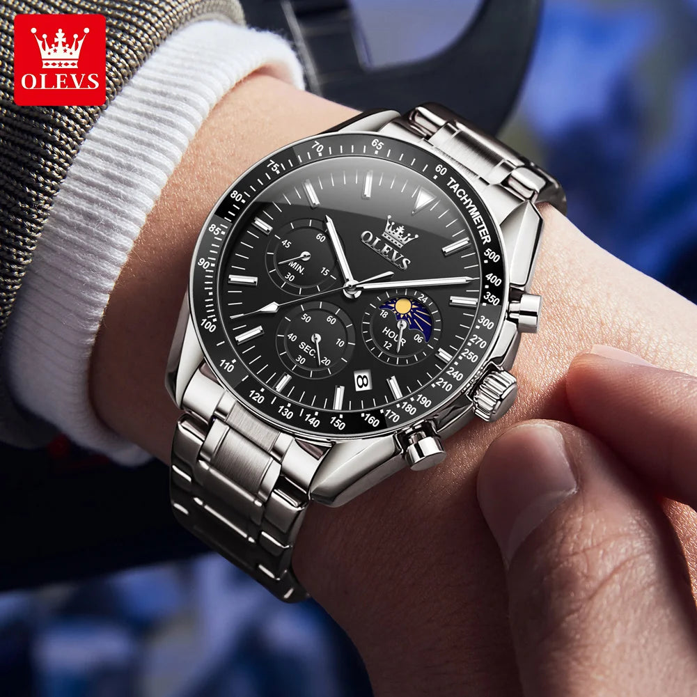OLEVS Multifunctional Men's Watch Fashion Business Calendar Waterproof Luminous Quartz Watch Luxury Brand Moon Phase Men's Watch