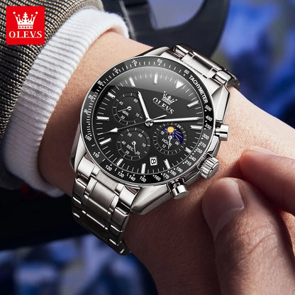OLEVS Multifunctional Men's Watch Fashion Business Calendar Waterproof Luminous Quartz Watch Luxury Brand Moon Phase Men's Watch