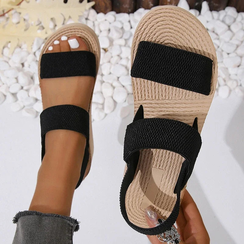 2024 Summer Casual Fashion Round Toe Wedge Solid Color Comfortable Open Toe Anti-Slip Wear-Resistant Women's Sandals