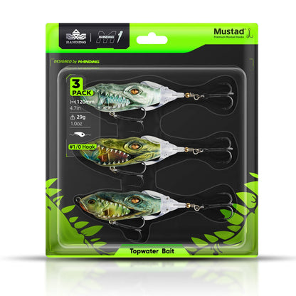 HANDING 3pcs/pack M1 Popper Topwater Fishing Lure Durable Steel Ring Fishing Tackle Sound Effect Floating Topwater Fishing Lures